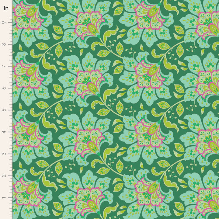 Tilda Bloomsville fabrics by the Fat quarter - cotton quilting fabric. Pine/Turquoise