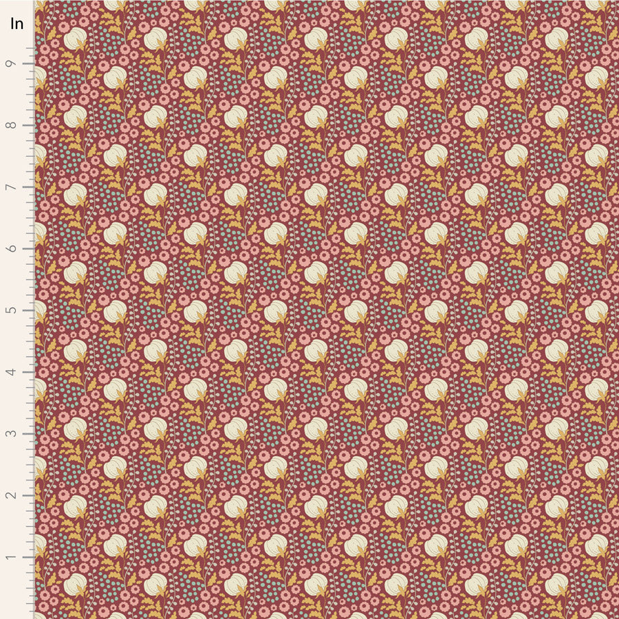 Tilda Sanctuary floral fabrics fat quarter bundle of 5 cotton fabrics - blue, green, maroon, ochre.