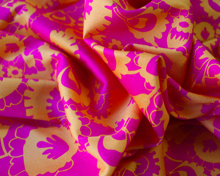 Little Johnny Hot Pink & Orange Floral Cotton Sateen dress fabric per 1/2m