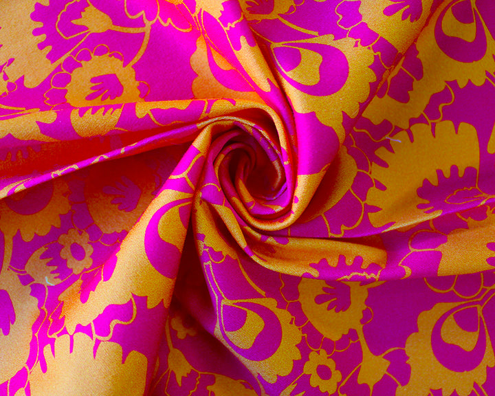 Little Johnny Hot Pink & Orange Floral Cotton Sateen dress fabric per 1/2m