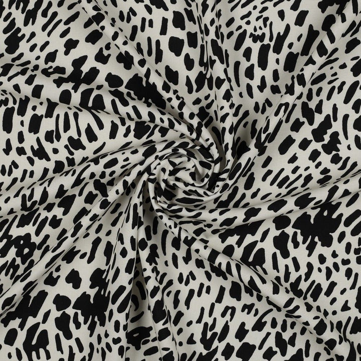 Off white & black Animal Print 100% Viscose Challis dress fabric per 1/2m