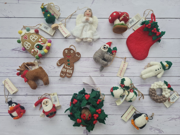 Fair Trade Handcrafted/ Handmade needle felted christmas decoration/ keyring