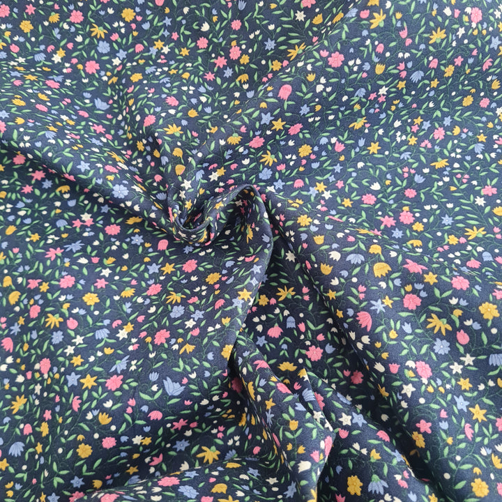 Rose and Hubble Ditsy floral 100% Cotton Poplin Fabric, navy & pink x half metre.