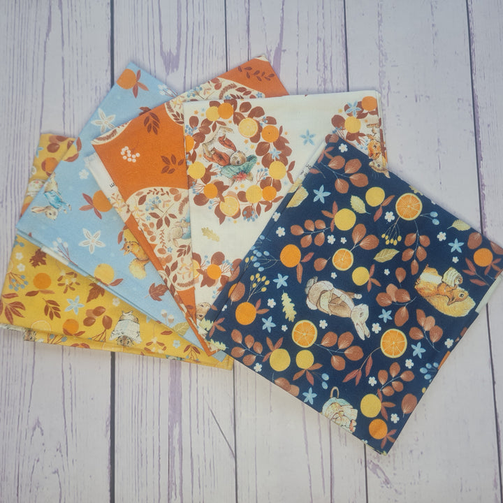 Winter Fruits – Peter Rabbit Fat Quarter bundle of 5 quilt fabrics