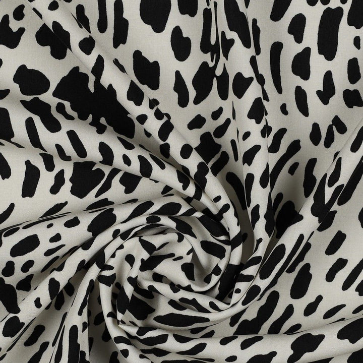 Off white & black Animal Print 100% Viscose Challis dress fabric per 1/2m