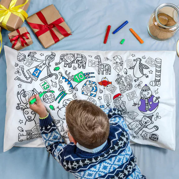 Colour in kids Pillowcase by Eggnogg - Fairies, Space and Christmas