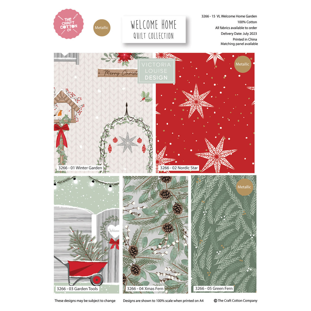 Welcome Home Christmas Garden cotton fat quarter bundle of 5 quilting fabrics.