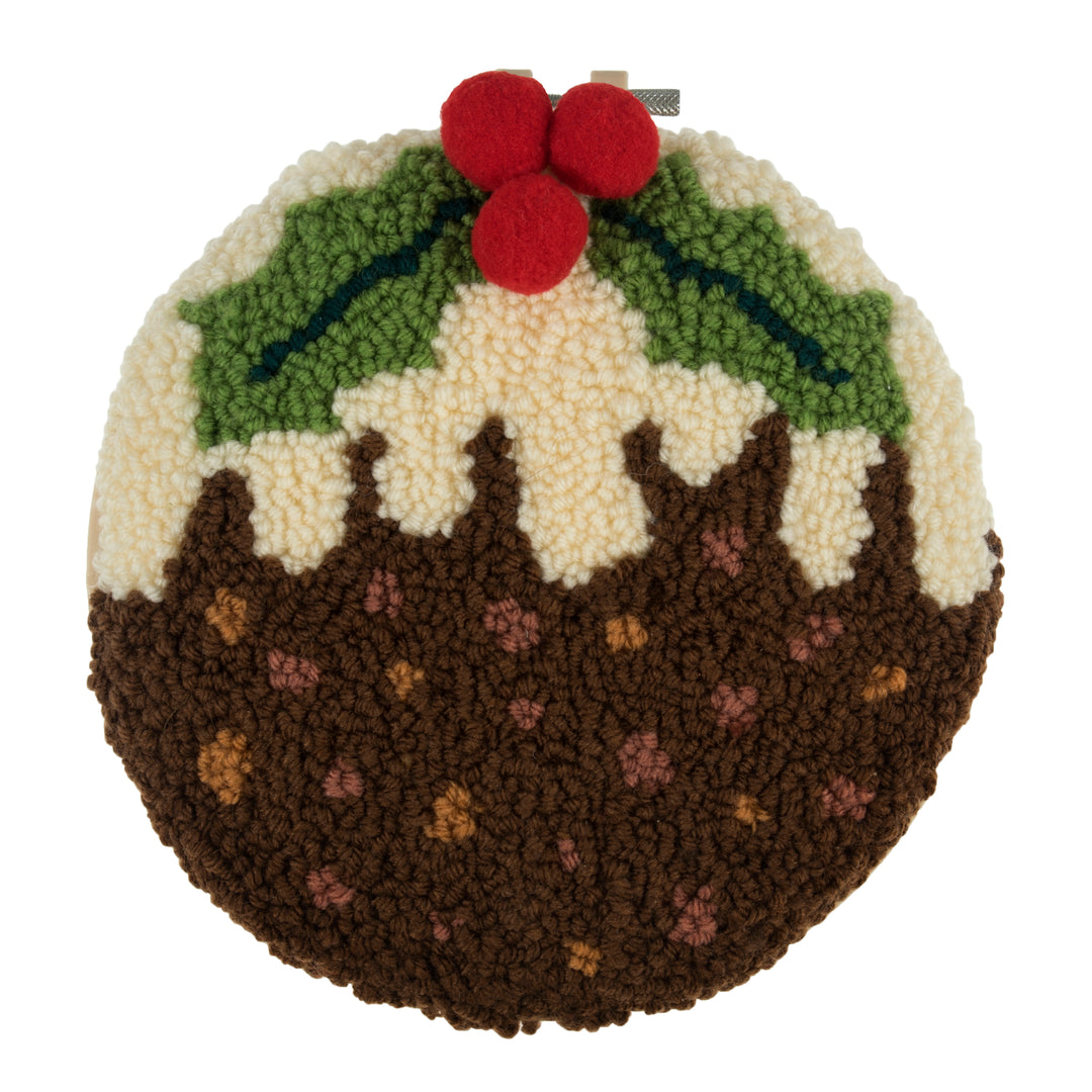 Punch needle kit: yarn and hoop Christmas Pudding