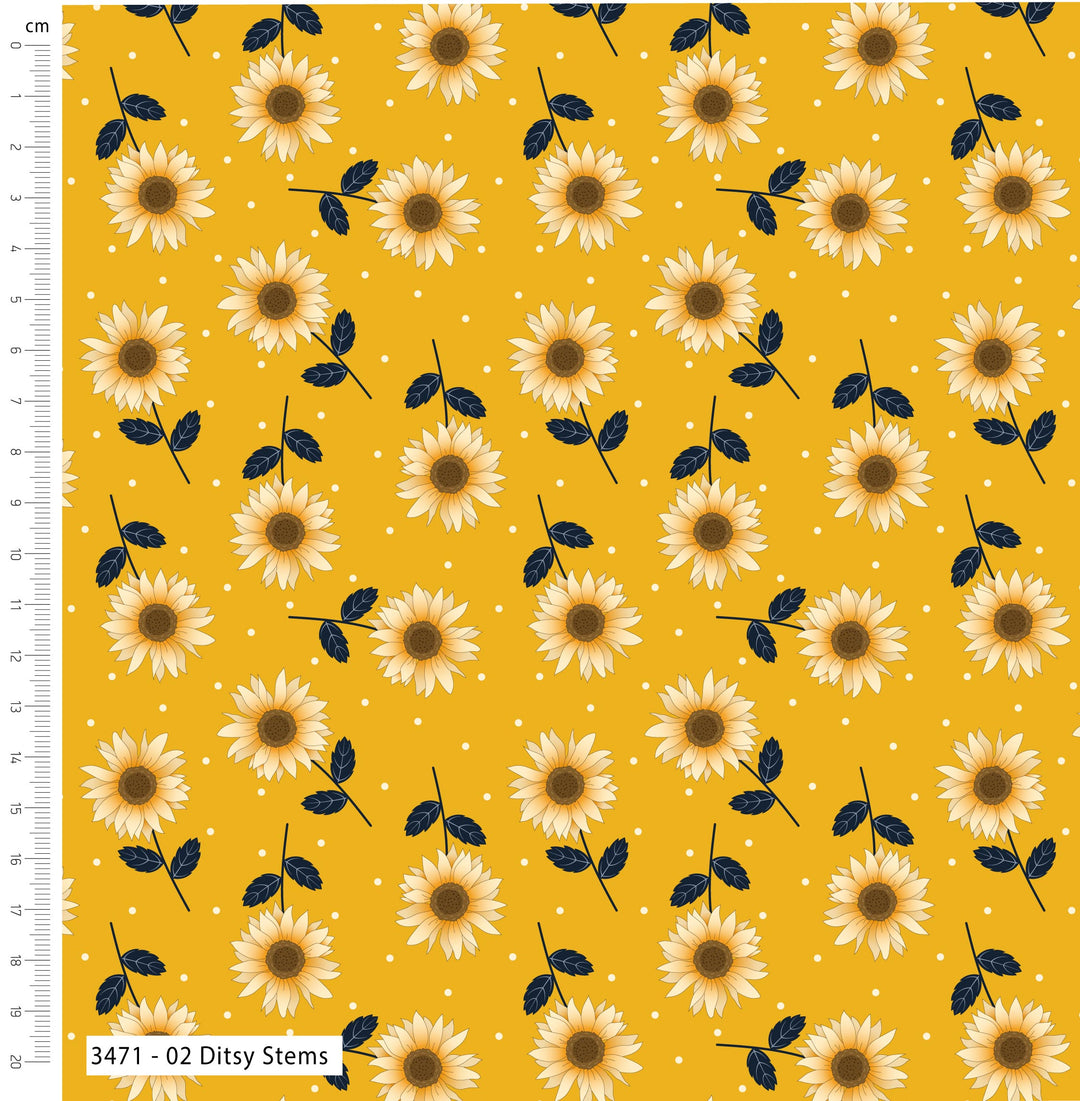 Golden Sunflowers - floral cotton quilting fabrics 5 fat quarter bundle.