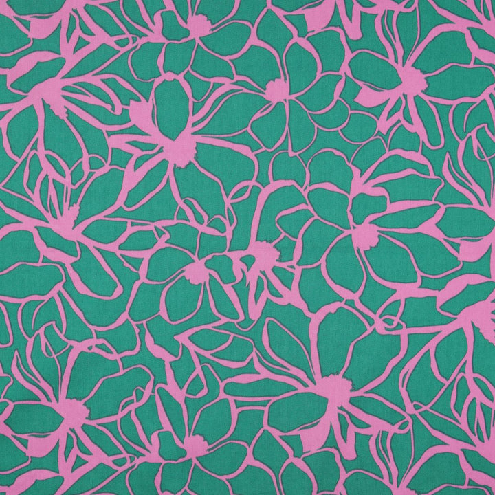 100% Cotton Satin Floral Magnolia Nerida Hansen - Dark Purple and Dark green per 1/2m