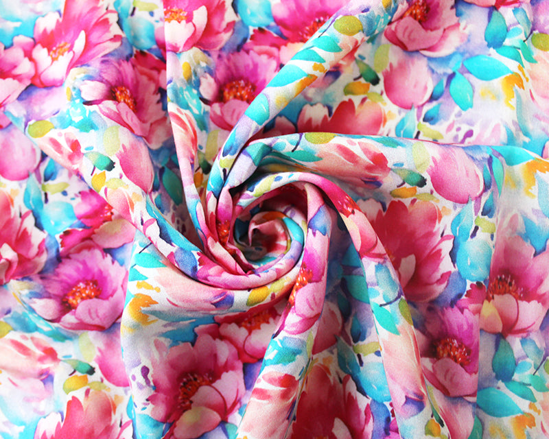 Little Johnny Floral Viscose Challis Floral dressmaking fabric. Per 1/2m