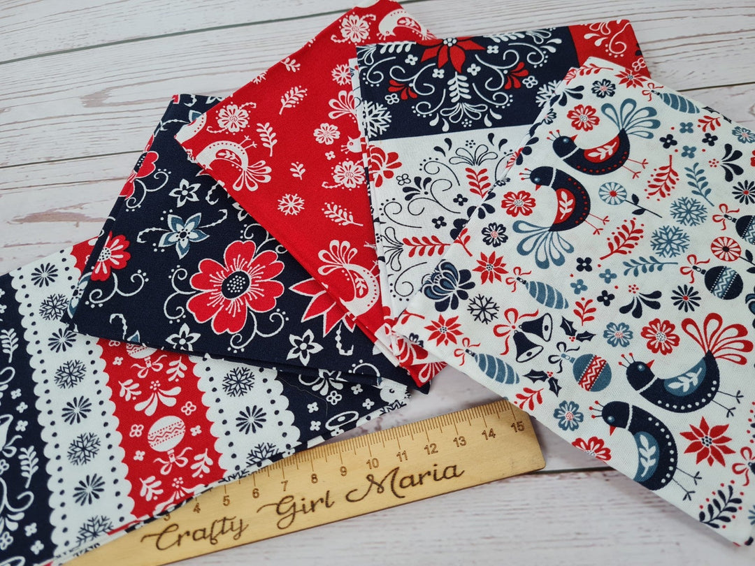 Scandi Christmas Red and Grey by the half metre quilting and craft cotton Fabrics.