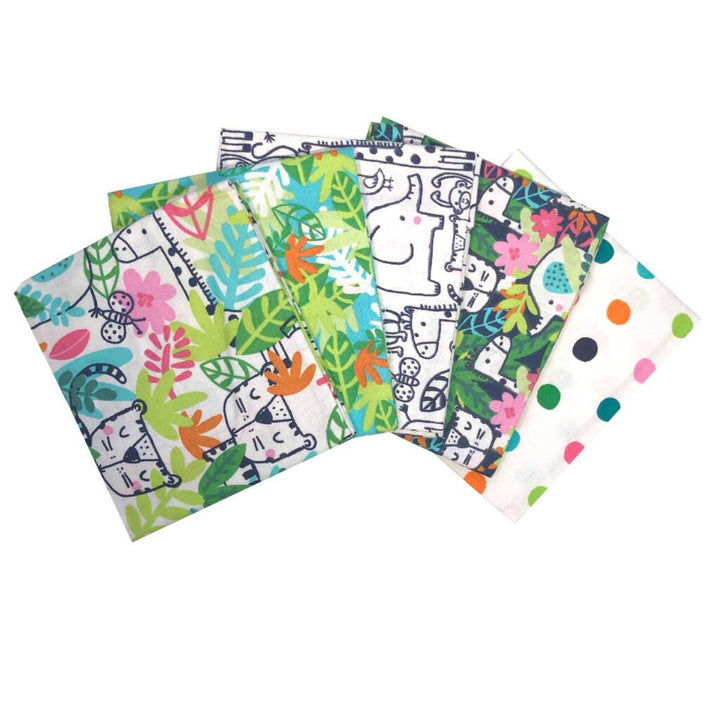 Hide and Seek 5 x fat quarter bundle. Fun animal kids quilting cotton fabric.