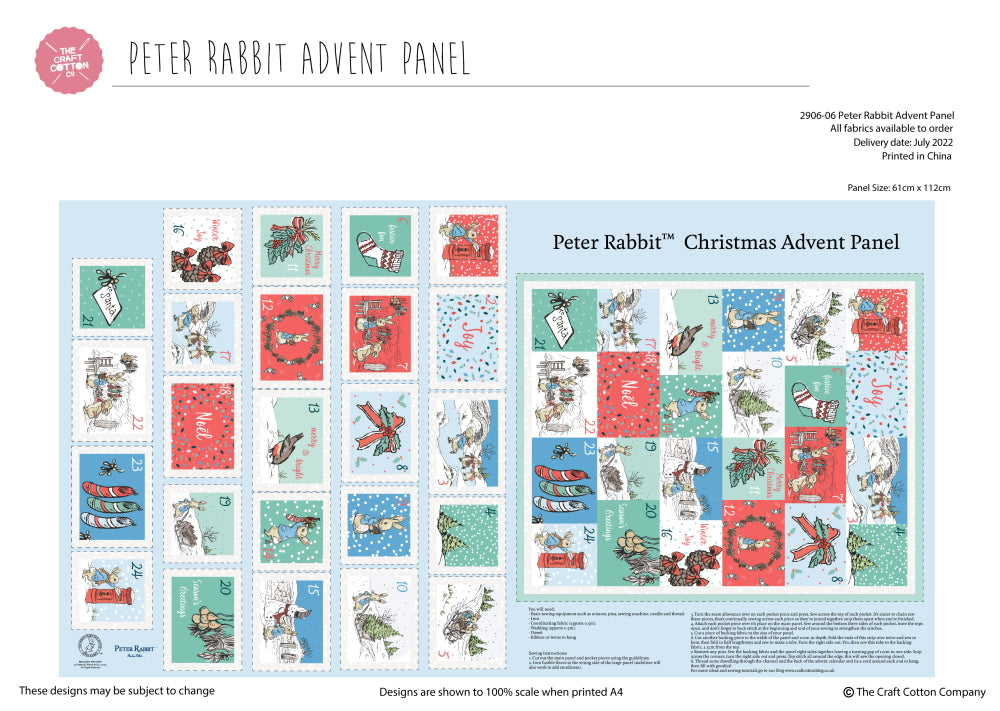 Peter Rabbit Christmas Advent Panel. Make your own Christmas Advent calendar.