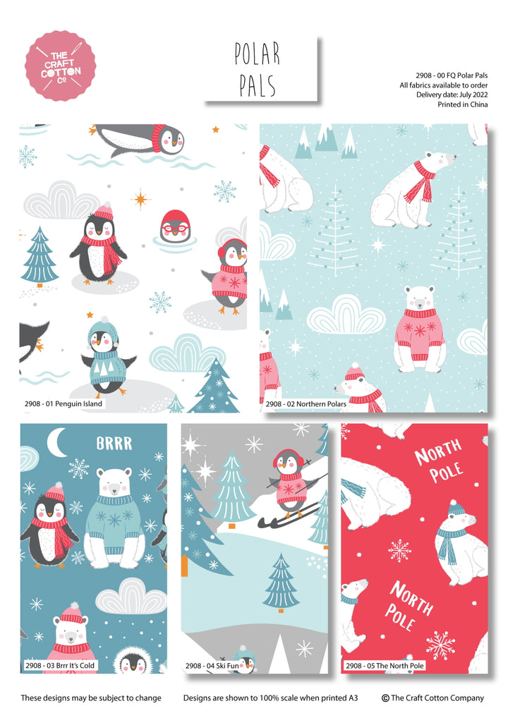 Polar Pals Christmas fat quarter bundle of 5 quilting fabrics