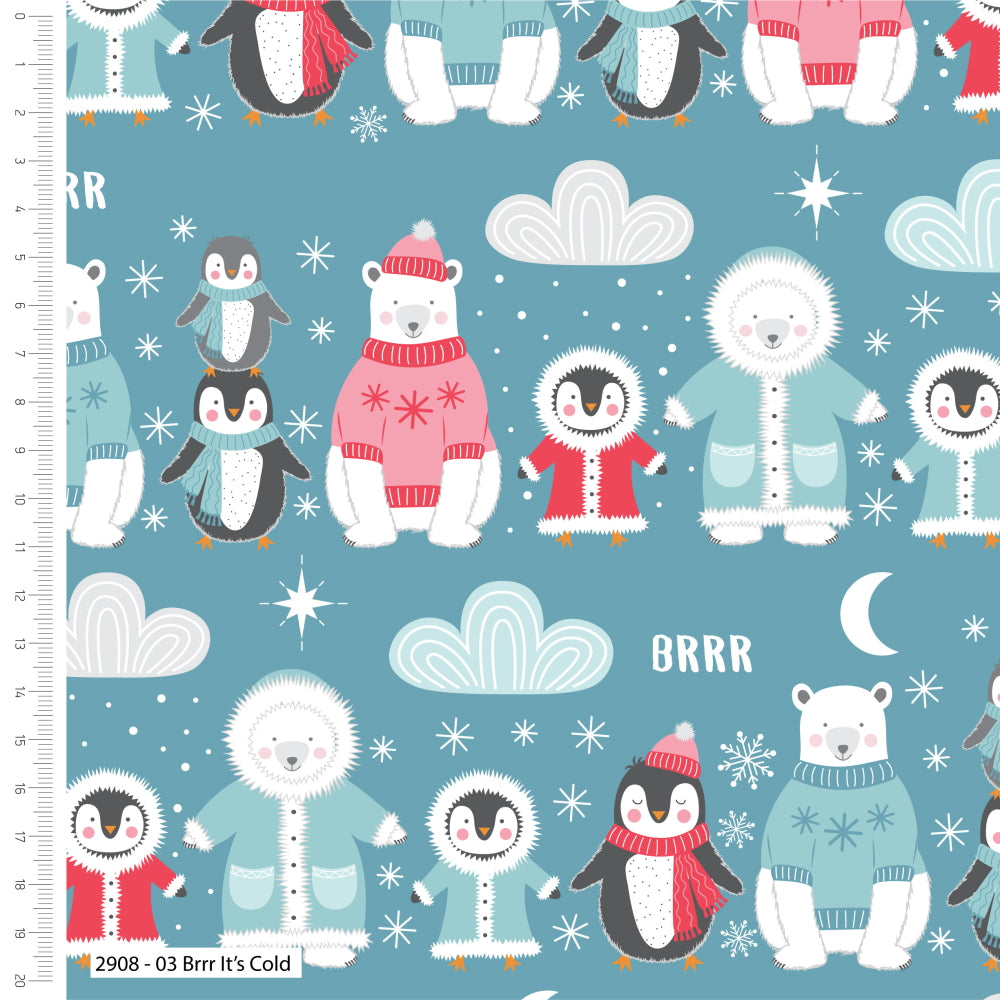 Polar Pals Christmas fat quarter bundle of 5 quilting fabrics