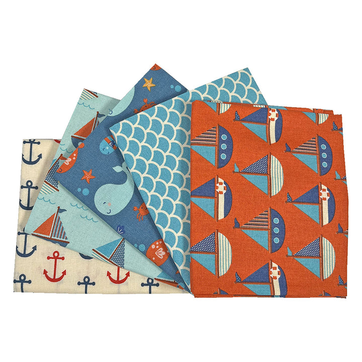 Sailors 5 x fat quarter bundle craft cotton fabric. Nautical, boat Quilting fabric.