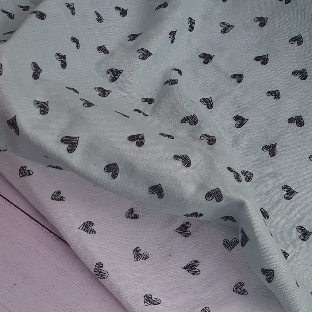 Doodle Hearts muslin nursery, dress fabric by the half metre. 100% cotton muslin