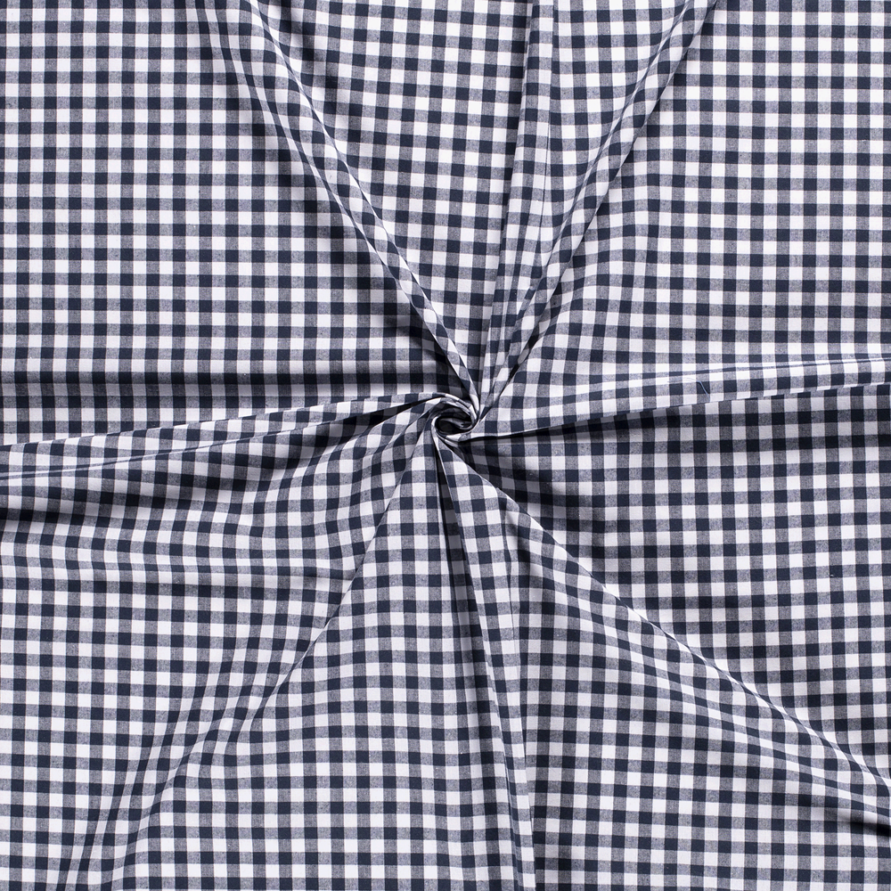 Premium quality 1/4 in Gingham Check Summer cotton fabric. Navy, ochre.