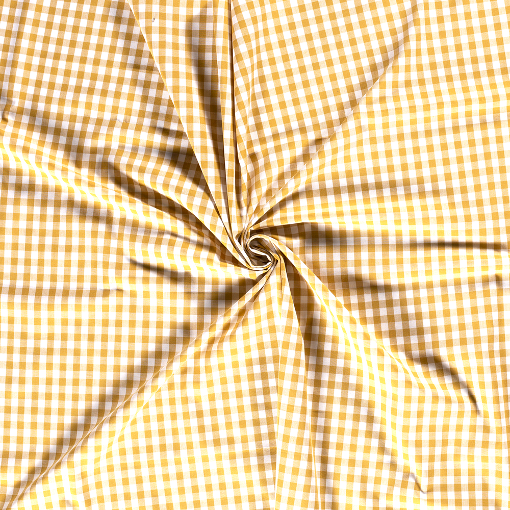 Premium quality 1/4 in Gingham Check Summer cotton fabric. Navy, ochre.