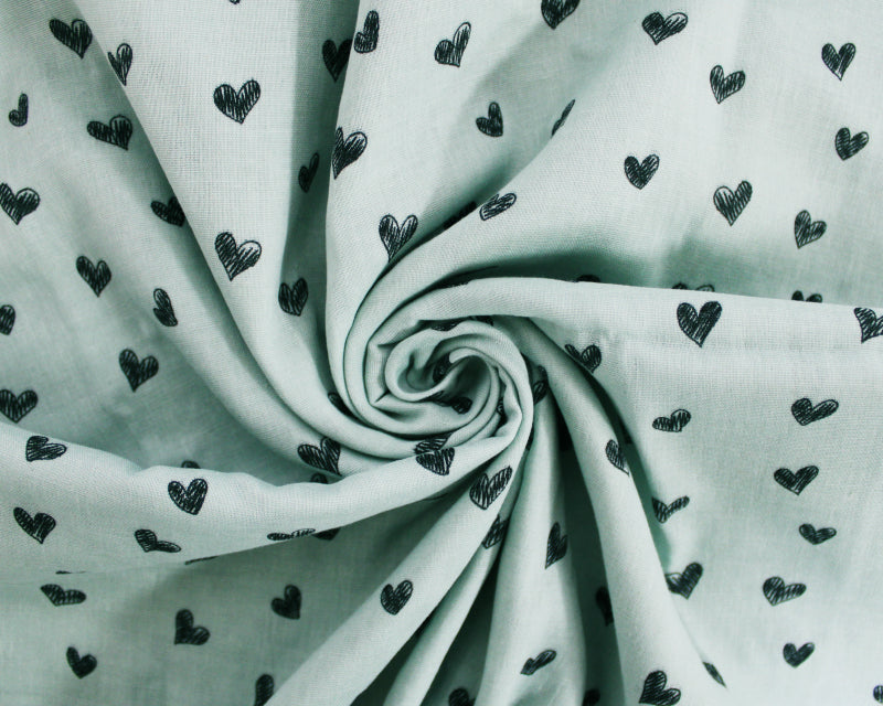 Doodle Hearts muslin nursery, dress fabric by the half metre. 100% cotton muslin