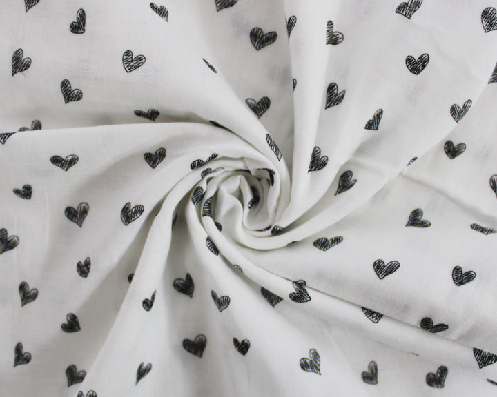 Doodle Hearts muslin nursery, dress fabric by the half metre. 100% cotton muslin