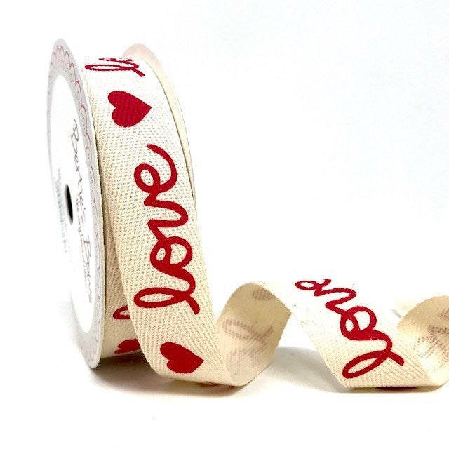 Berties Bows 15mm/25mm Love and Heart Herringbone cotton ribbon x 1m