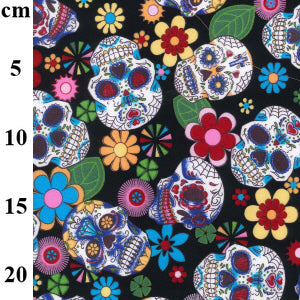 Skull Cotton Poplin Fabric, kids fabric, Halloween, day of the dead x half metre.