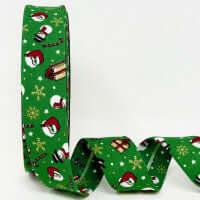 Christmas themed 18mm/30 mm bias binding. Green, white, red.  Bunting making. Per Metre