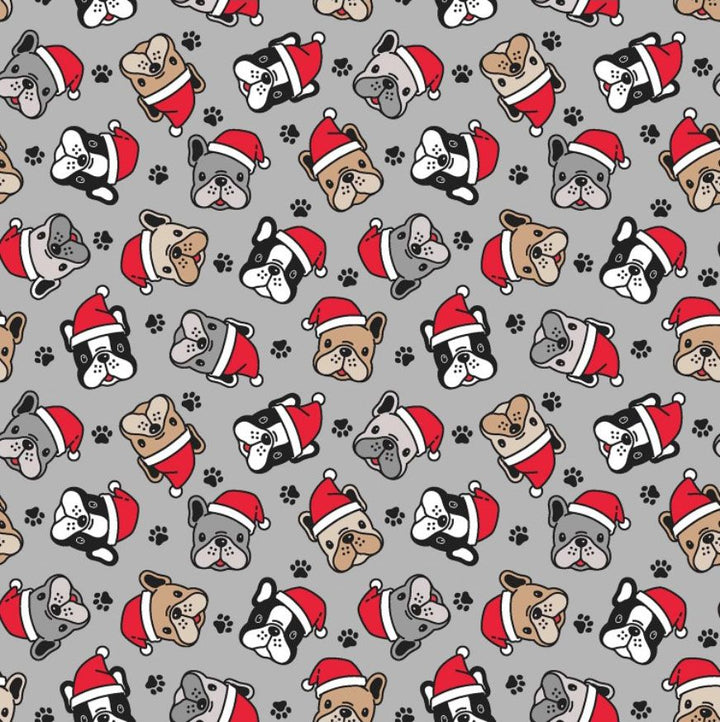 Christmas Pug cotton jersey knit T-shirt, dressmaking Oeko-tex fabric. By the half metre.