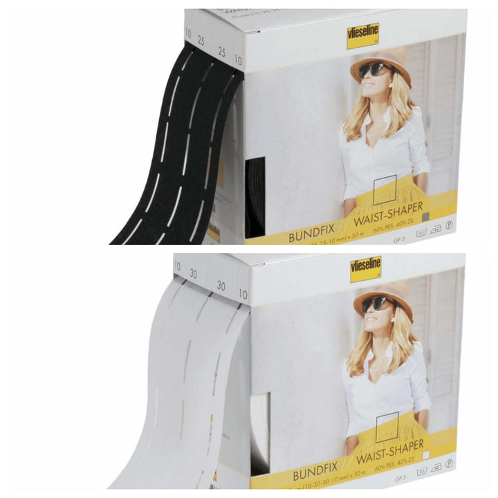 Vlieseline Vilene Bundfix Waist shaper/ Fuse and Fold Firm waistband: x 3cm /2.5 cm: Grey white