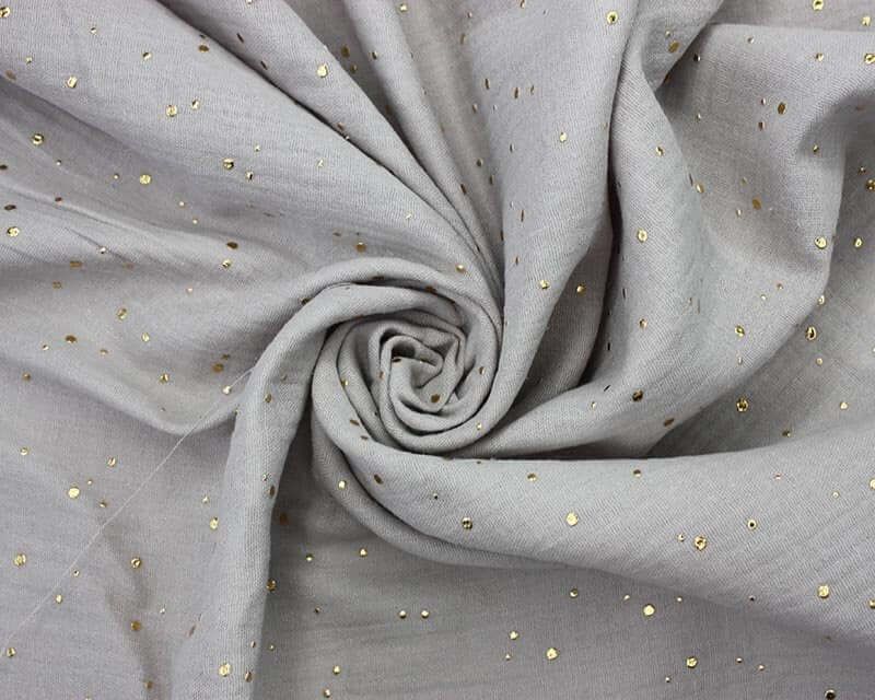 Gold Speckled double gauze muslin cotton fabric by the half metre. Sage green, yellow, teal, grey.