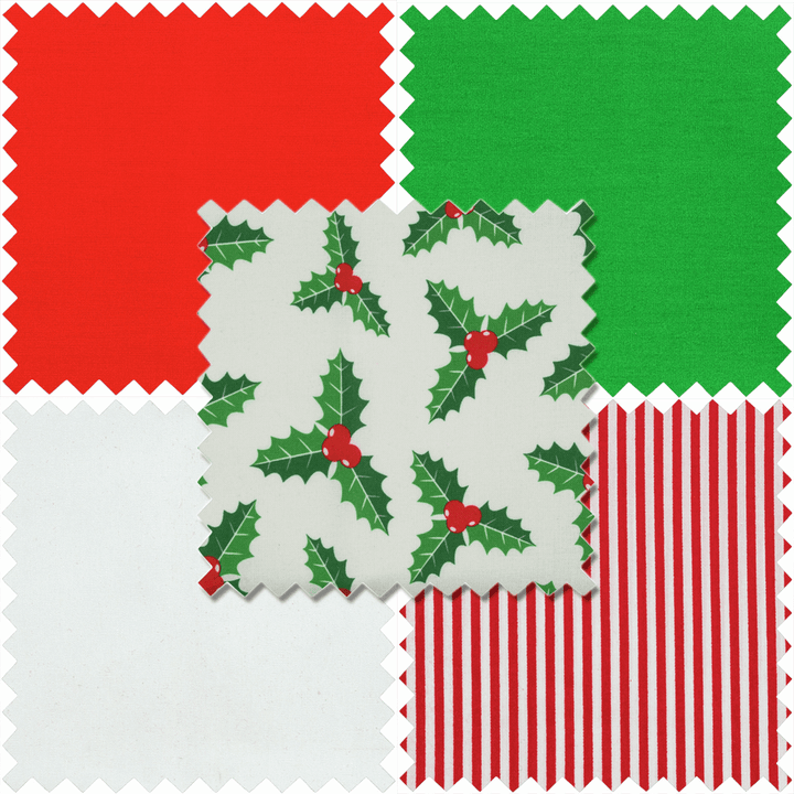 Christmas Classic Holly Fat quarters: bundle of 5 cotton quilting fabrics. Trimits