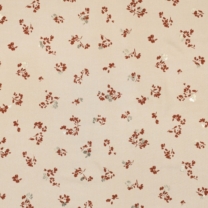 Floral Foil 100% Viscose Challis dress fabric by the half metre. Rose/beige/black.