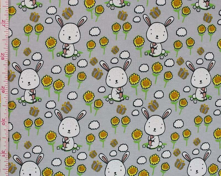Cute bunnies cotton jersey knit T-shirt, dressmaking Oeko-tex fabric.