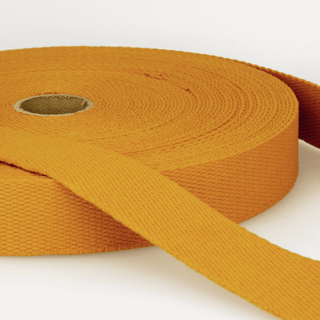 Solid Plain Cotton Webbing: 25 mm wide bag strapping. 20 colours. Per metre.