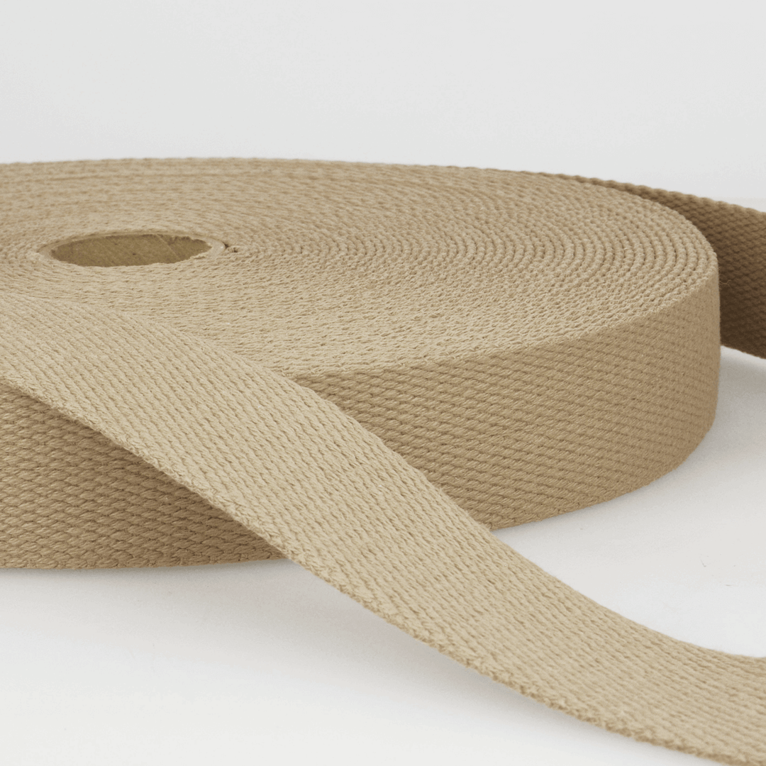 Solid Plain Cotton Webbing: 25 mm wide bag strapping. 20 colours. Per metre.