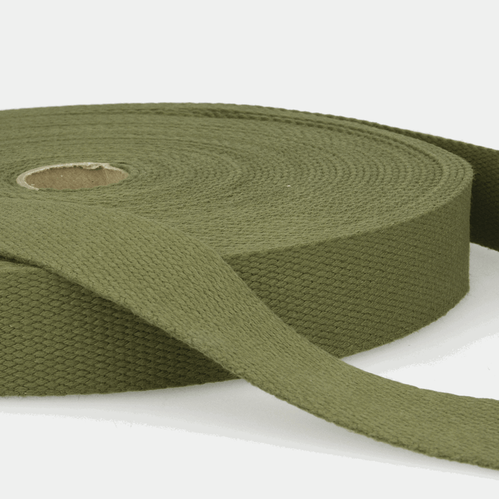 Solid Plain Cotton Webbing: 25 mm wide bag strapping. 20 colours. Per metre.