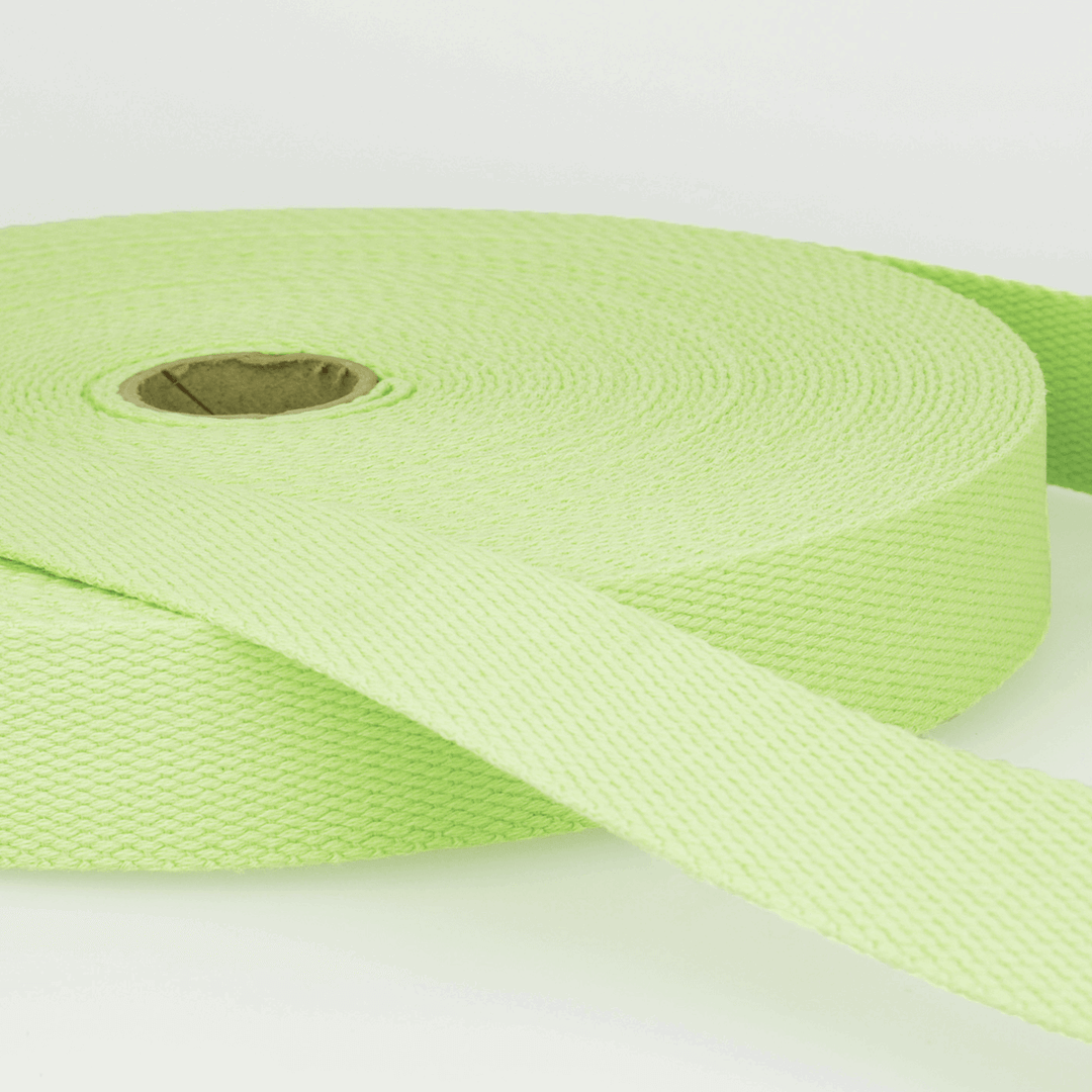 Solid Plain Cotton Webbing: 25 mm wide bag strapping. 20 colours. Per metre.