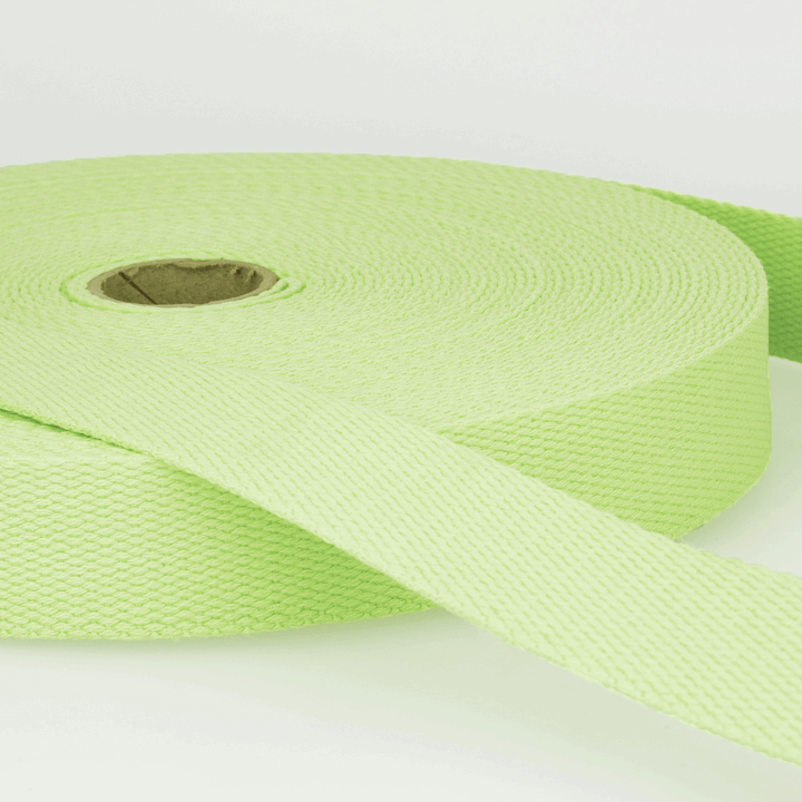 Solid Plain Cotton Webbing: 25 mm wide bag strapping. 20 colours. Per metre.