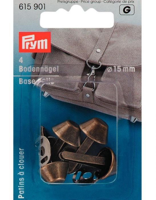 Prym antique brass coloured studs for the base of bags: 15/20 mm silver and brass