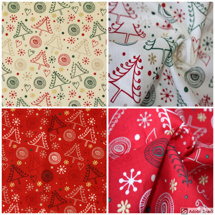 Swirly Metallic Christmas craft/quilting cotton fabric. Red or cream. By the half metre.