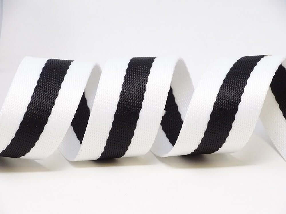 Berties bows 30mm cotton blend white striped bag strapping/webbing. Per metre.