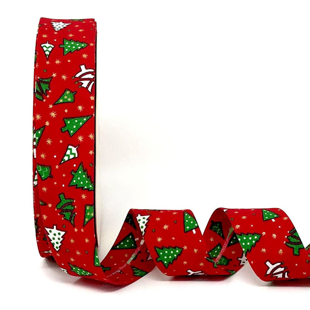 Christmas themed 18mm/30 mm bias binding. Green, white, red.  Bunting making. Per Metre