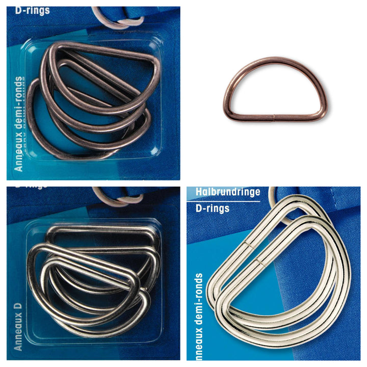 Prym 2/4 pk Welded metal D-rings for bag straps, bag making. 20/ 25 /30 /40 mm