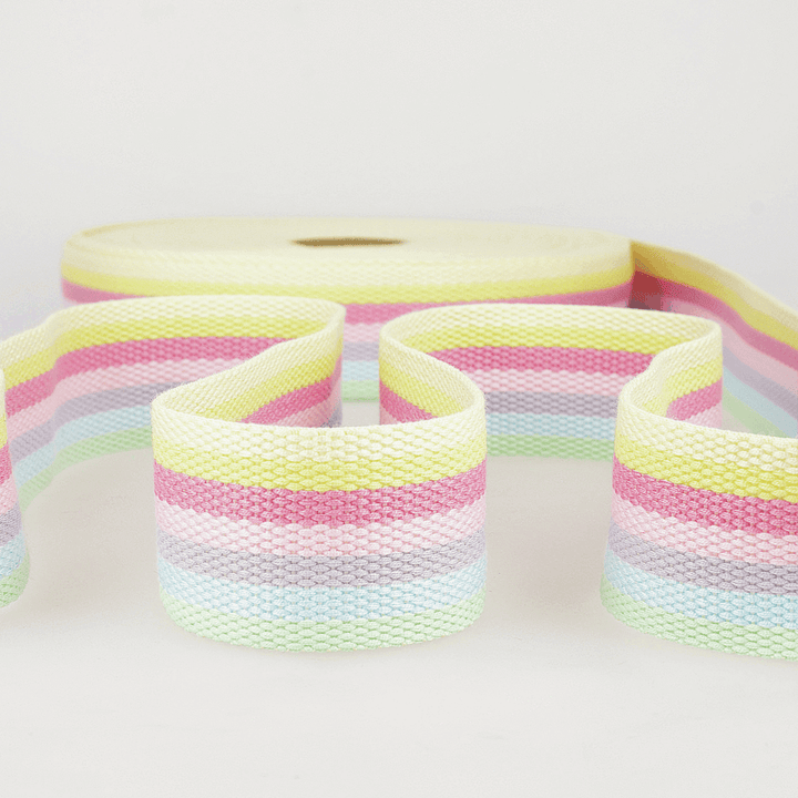 Striped Rainbow Webbing, belt, bag strapping 40 mm. Heavyweight. By the Metre.